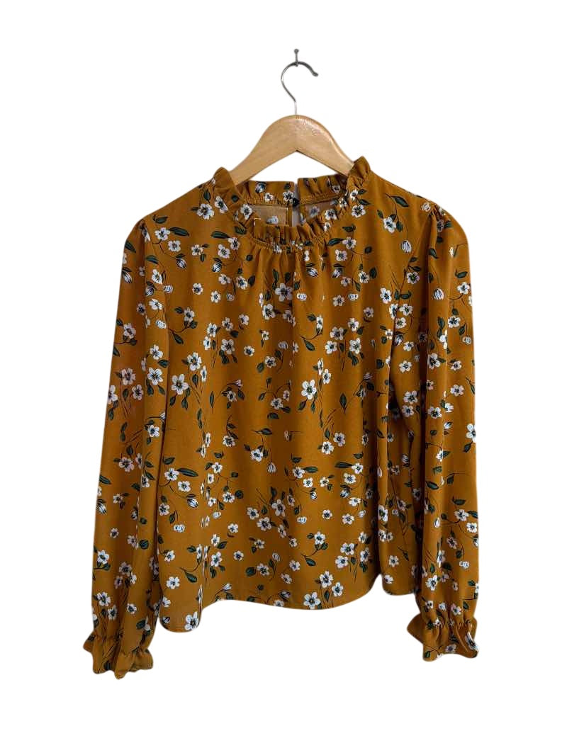 Floral Ruffle Neck Long Sleeves
