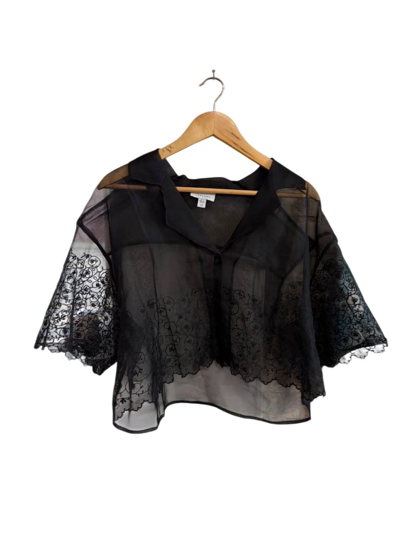 Top Shop Sheer Embroidered Blouse Short Sleeves